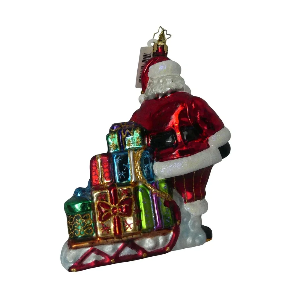 Christopher Radko Ready To Go Santa Sleigh Glass Christmas Ornament 1018616 New